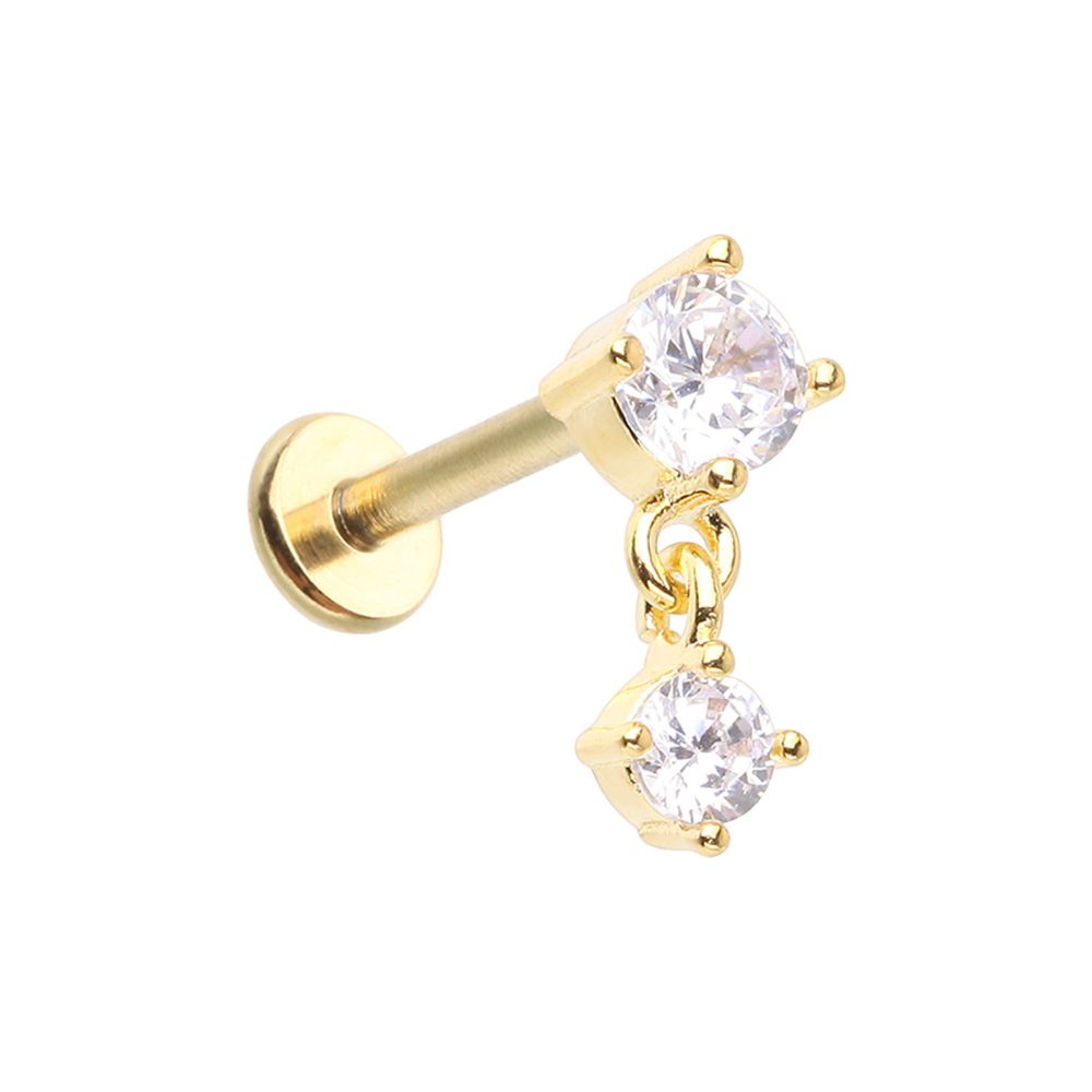 CZ Prong Dainty Dangle Gem Top Steel Externally Threaded Labret