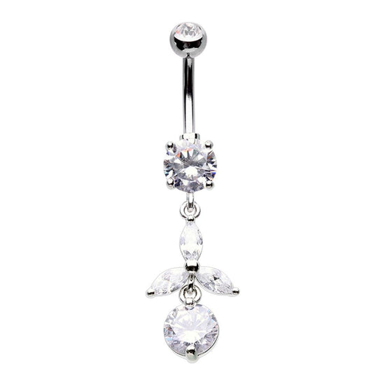 Dainty Leaf Drop Cubic Zirconia Belly Button Ring