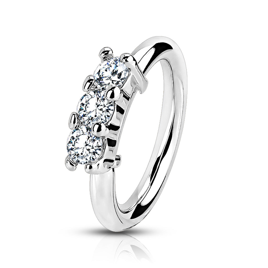 3 Lined CZ Steel Hoop Ring