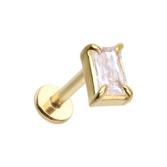 CZ Emerald Cut Gem Top Steel Externally Threaded Labret