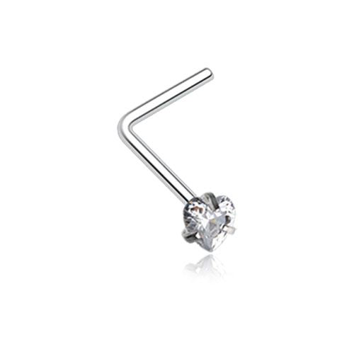 Heart Prong Set Gem Top L-Shaped Nose Ring