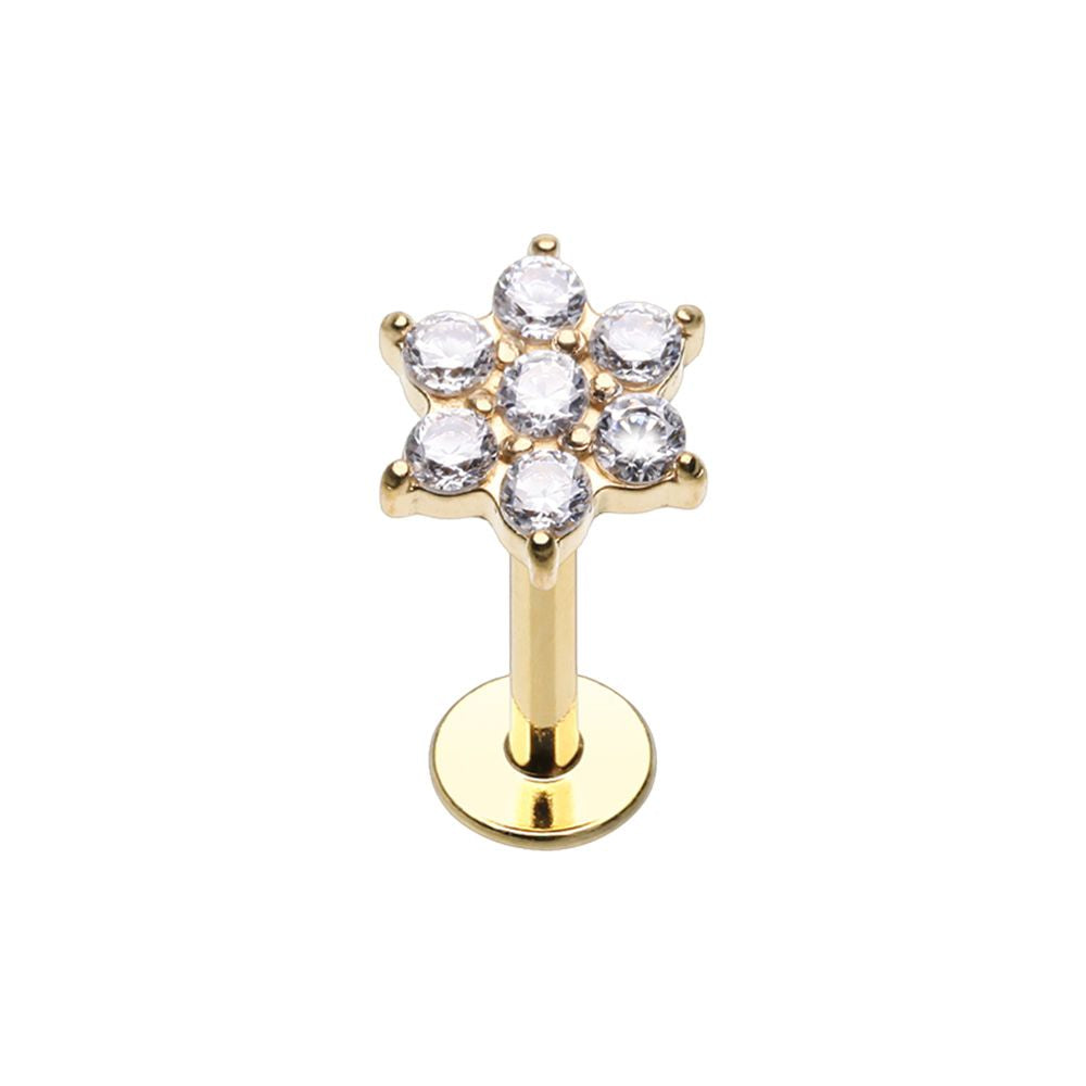 CZ Flower Gem Top Steel Internally Threaded Labret