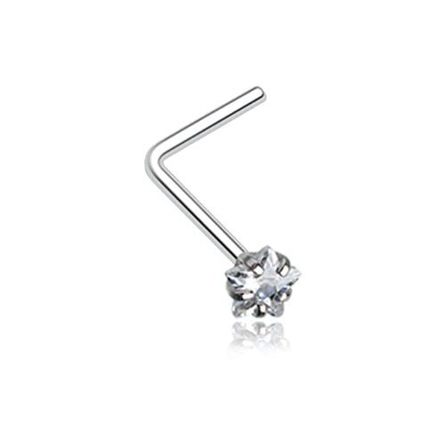 Star Prong Set Gem Top L-Shaped Nose Ring