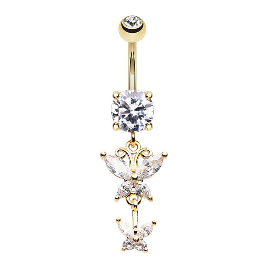 Golden Butterfly Besties Cubic Zirconia Belly Button Ring