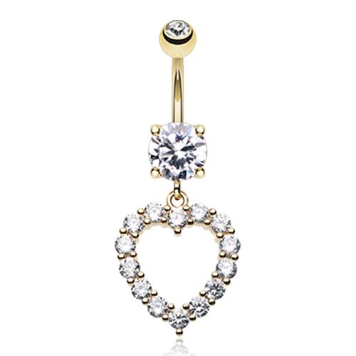 Golden Heart Affection Cubic Zirconia Belly Button Ring