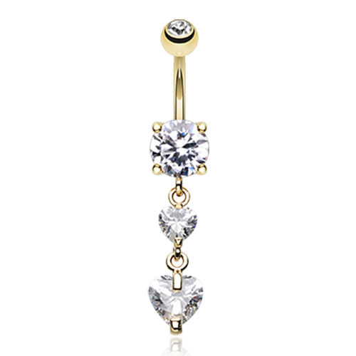 Golden Elegant Double Hearts Cubic Zirconia Belly Button Ring