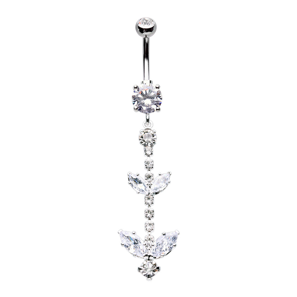 Double Leaf Drop Cubic Zirconia Belly Button Ring