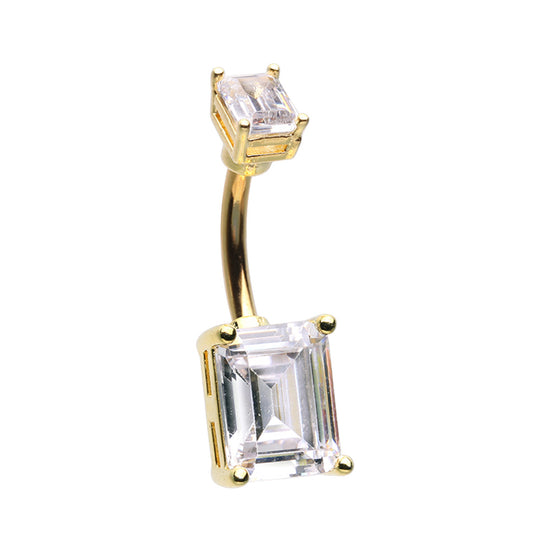 Emerald Cut Cubic Zirconia Belly Button Ring