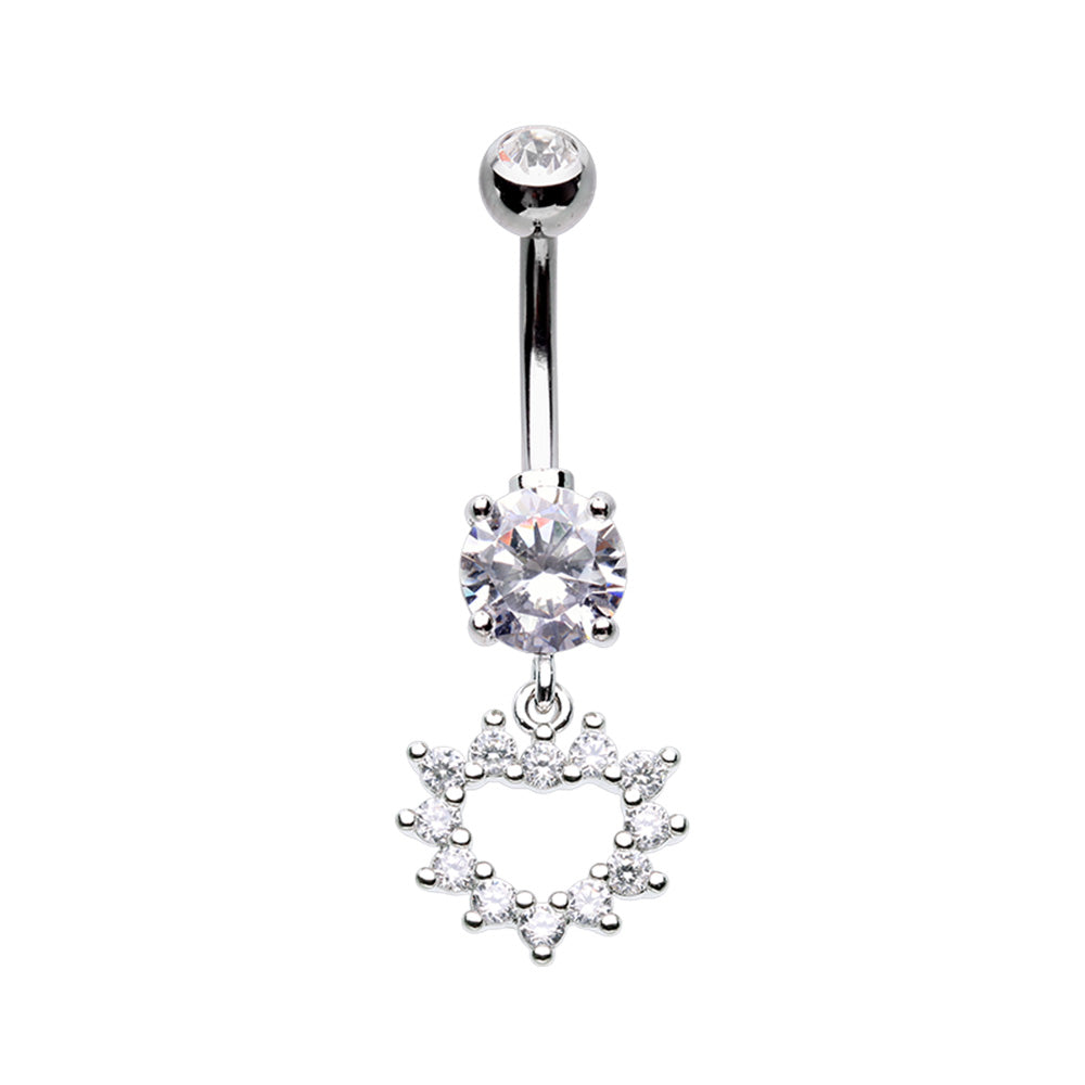 Multi Gem Heart Dangle Cubic Zirconia Belly Button Ring