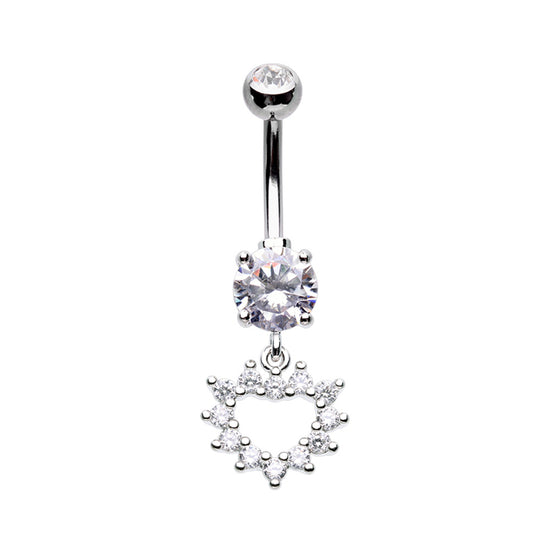 Multi Gem Heart Dangle Cubic Zirconia Belly Button Ring