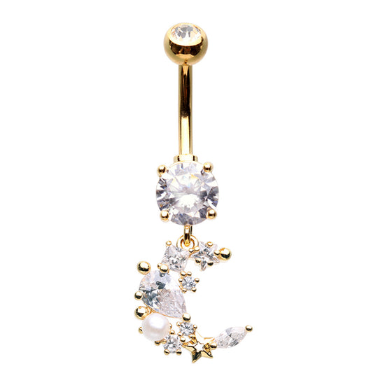 Moon Cluster Cubic Zirconia Belly Button Ring