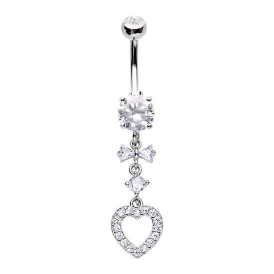 Heart Bow CZ Drop Cubic Zirconia Belly Button Ring