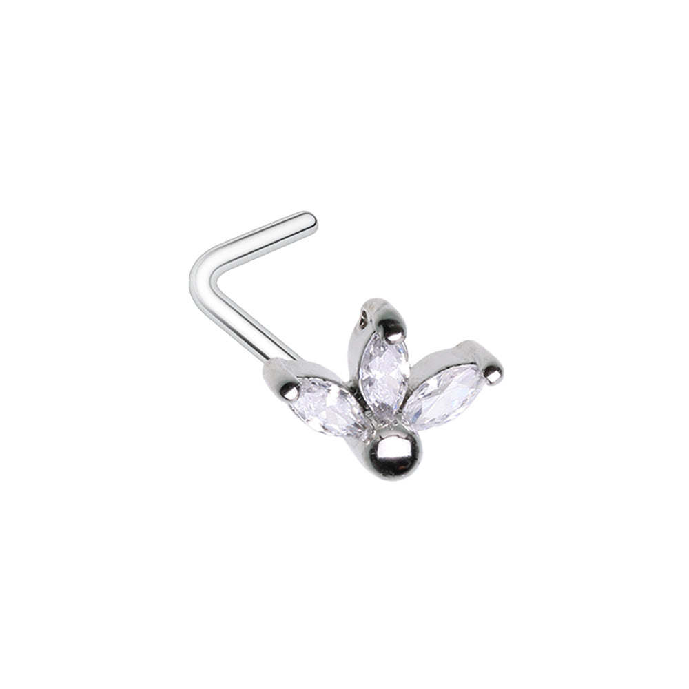 Cubic Lotus Flower Prong Set Gem L-Shape Nose Ring