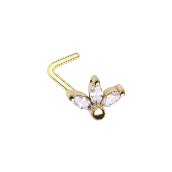 Cubic Lotus Flower Prong Set Gem L-Shape Nose Ring