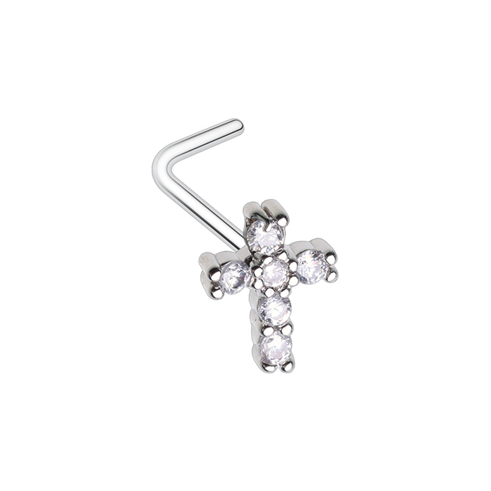 Cubic Cross Prong Set Gem L-Shape Nose Ring