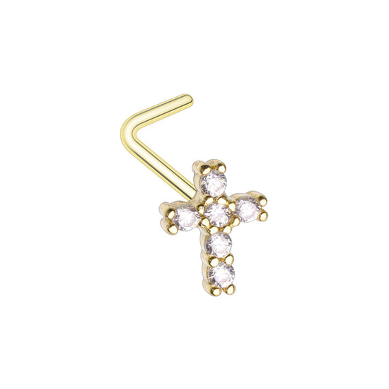 Cubic Cross Prong Set Gem L-Shape Nose Ring