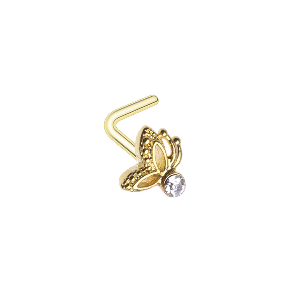 Golden Fluttering Butterfly L-Shaped Nose Ring