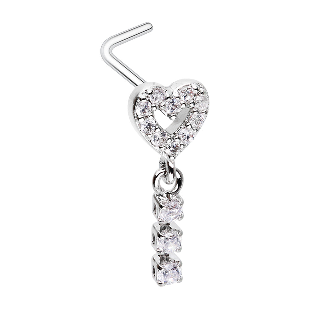 Open Heart Gem Drop Dangle Gem L-Shape Nose Ring