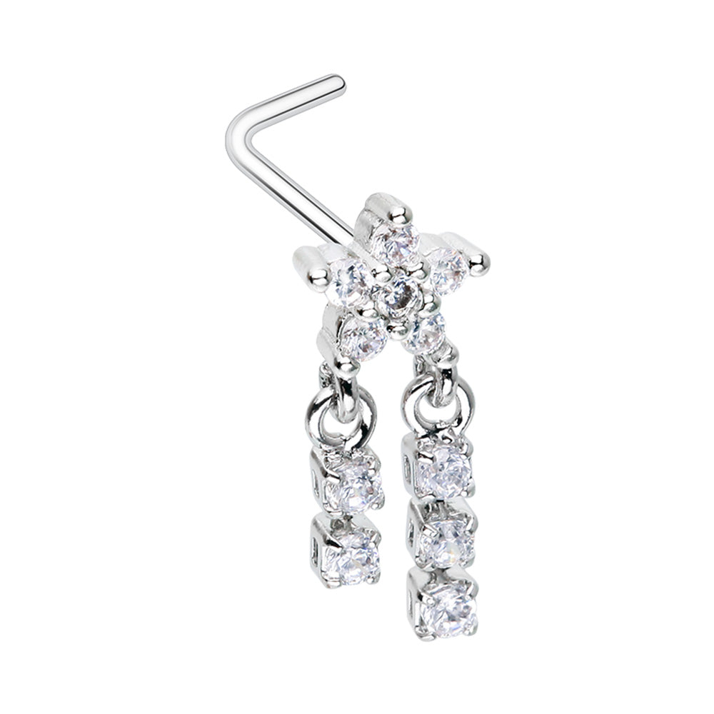 Celestial CZ Star Double Dangle Gem L-Shape Nose Ring