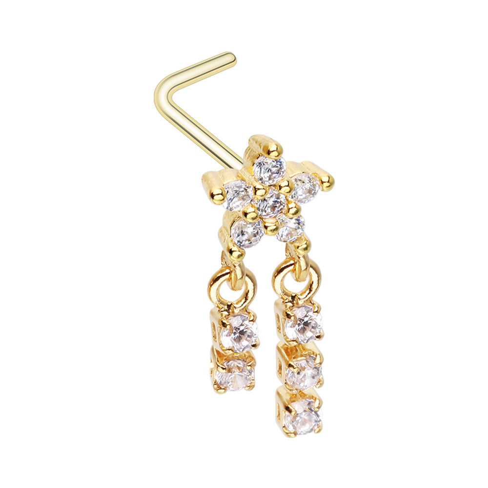 Celestial CZ Star Double Dangle Gem L-Shape Nose Ring