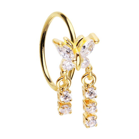 Butterfly CZ Double Dangle Bendable Nose Hoop