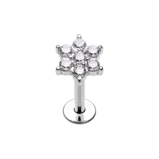 CZ Flower Gem Top Steel Internally Threaded Labret