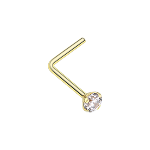 Golden Prong Set Gem Top Steel L Shaped-Nose Ring