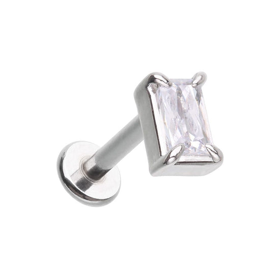 CZ Emerald Cut Gem Top Steel Externally Threaded Labret