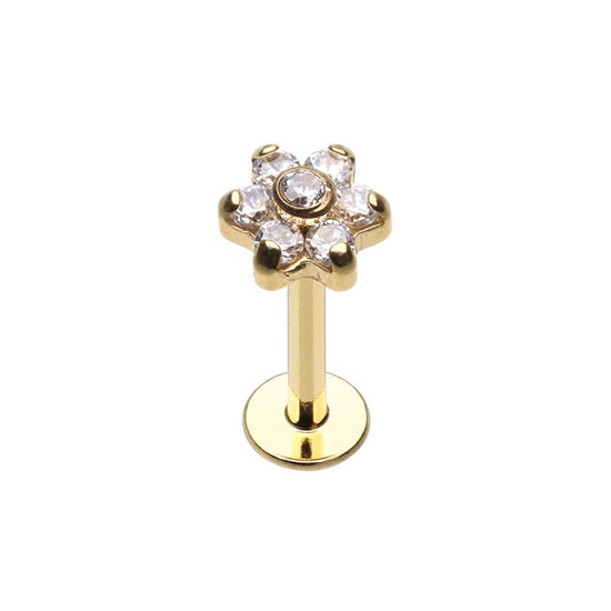 CZ Flower Top Steel Internally Threaded Labret