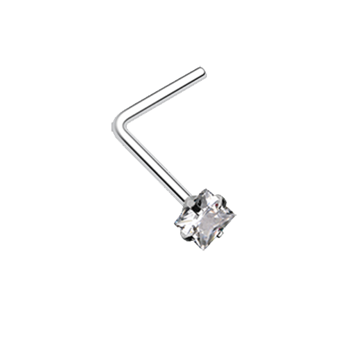 Square Prong Set Gem Top L-Shaped Nose Ring