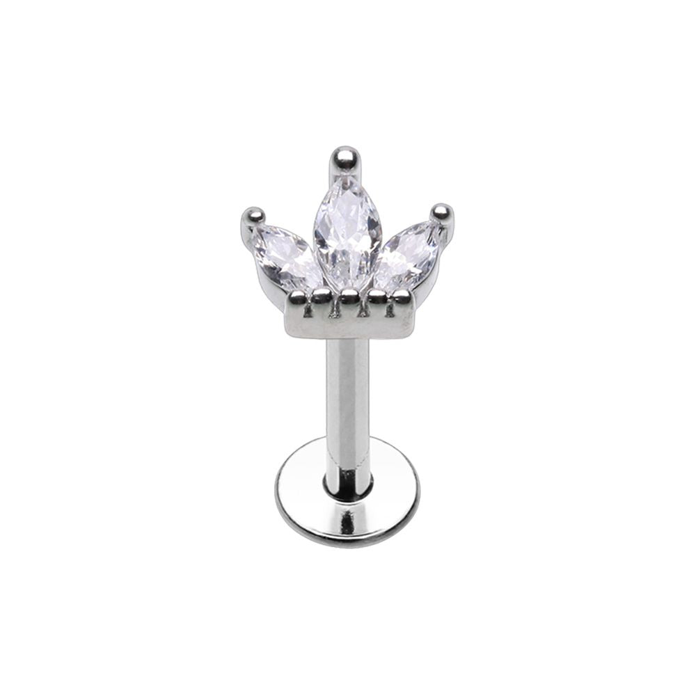 CZ Lotus Gem Top Steel Internally Threaded Labret