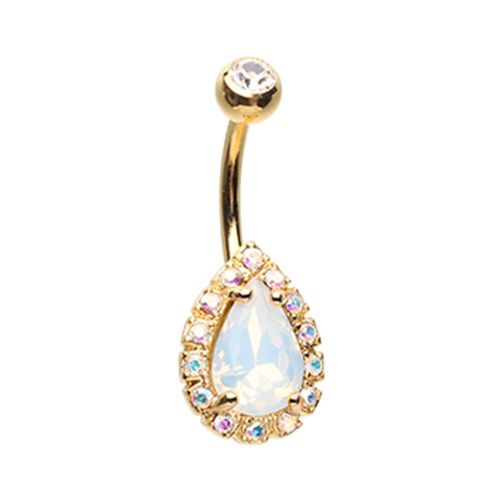 Golden Opalescent Teardrop Belly Button Ring