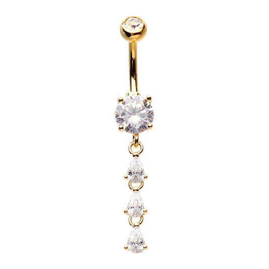 Golden Sweet Dainty Cascading Gems Cubic Zirconia Belly Button Ring