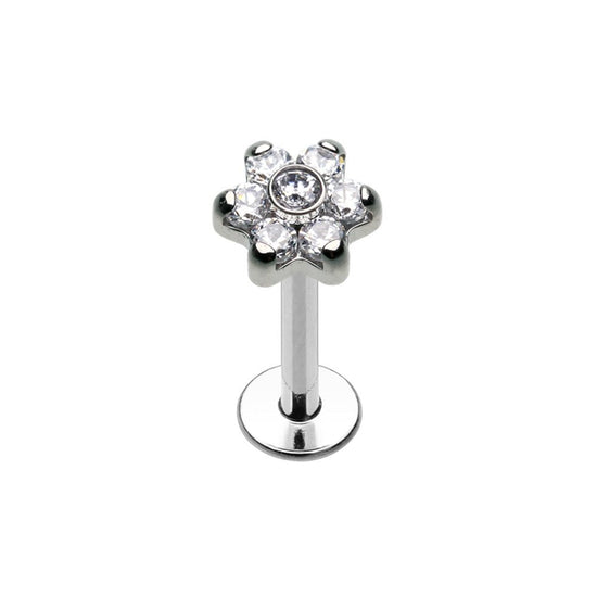 CZ Flower Top Steel Internally Threaded Labret