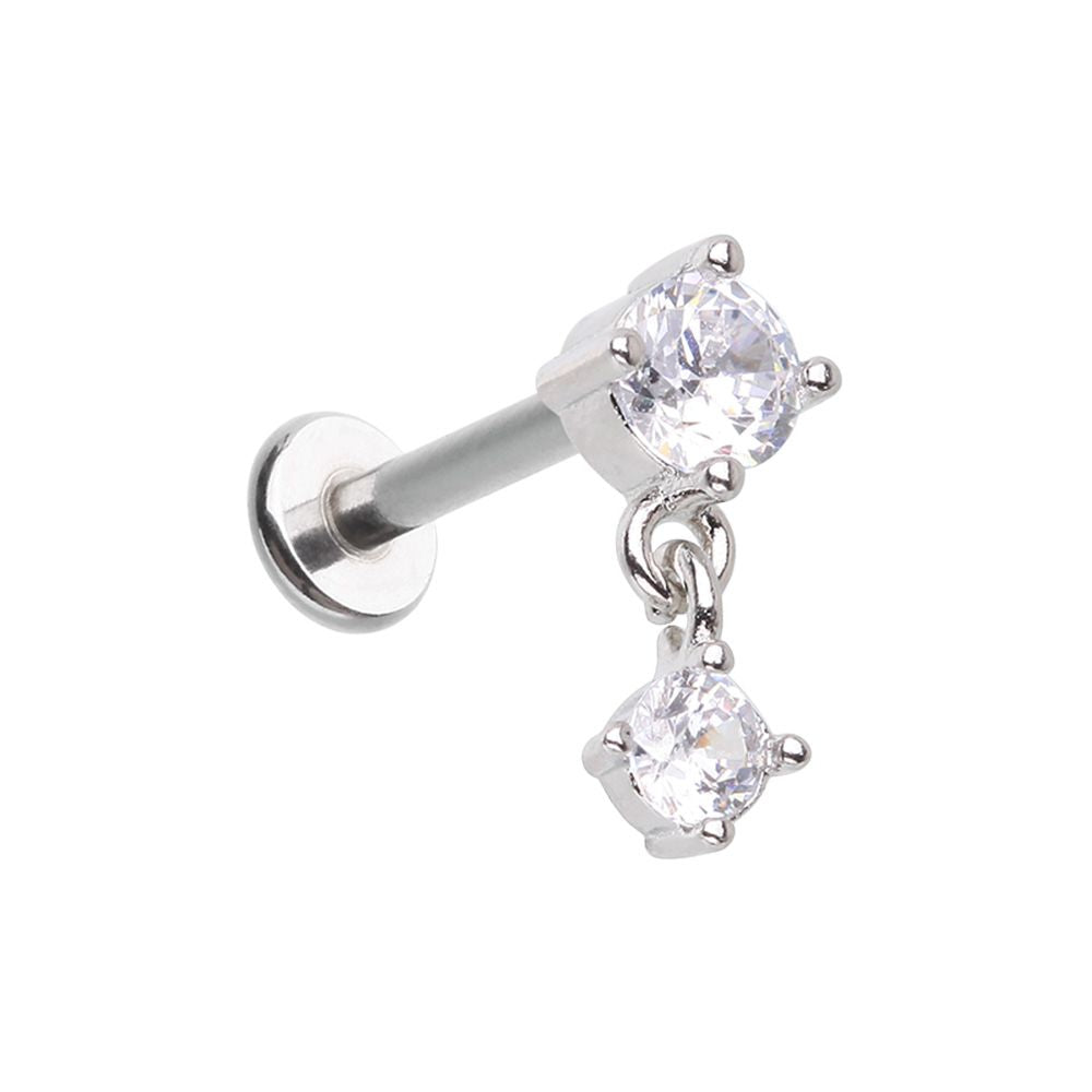 CZ Prong Dainty Dangle Gem Top Steel Externally Threaded Labret