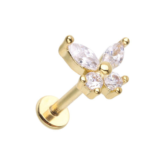 CZ Butterfly Gem Top Steel Externally Threaded Labret