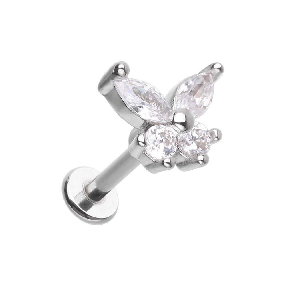 CZ Butterfly Gem Top Steel Externally Threaded Labret